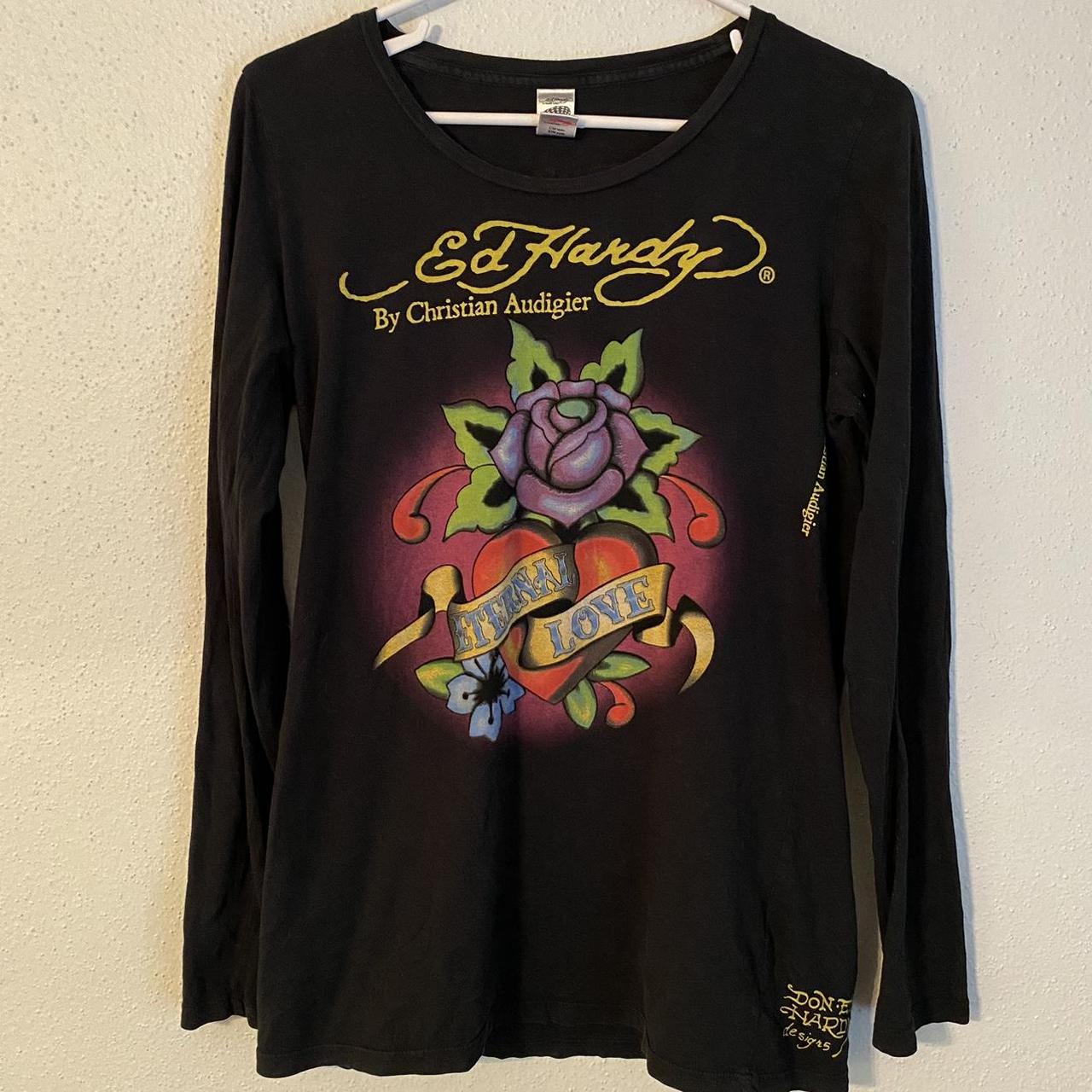 Ed Hardy Women's Black T-shirt | Depop