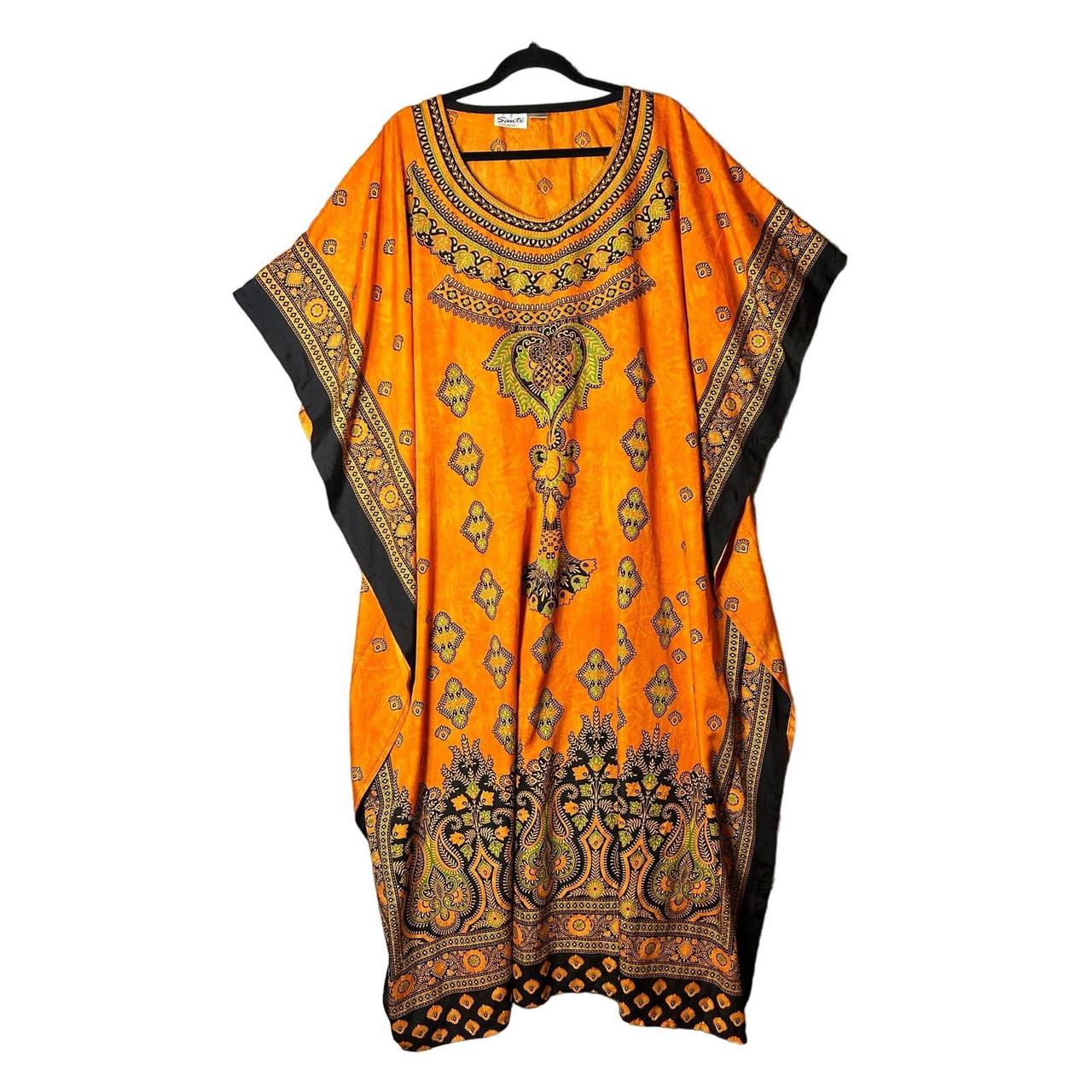 Sante Classics Kaftan Dress Women OS Orange Paisley... - Depop