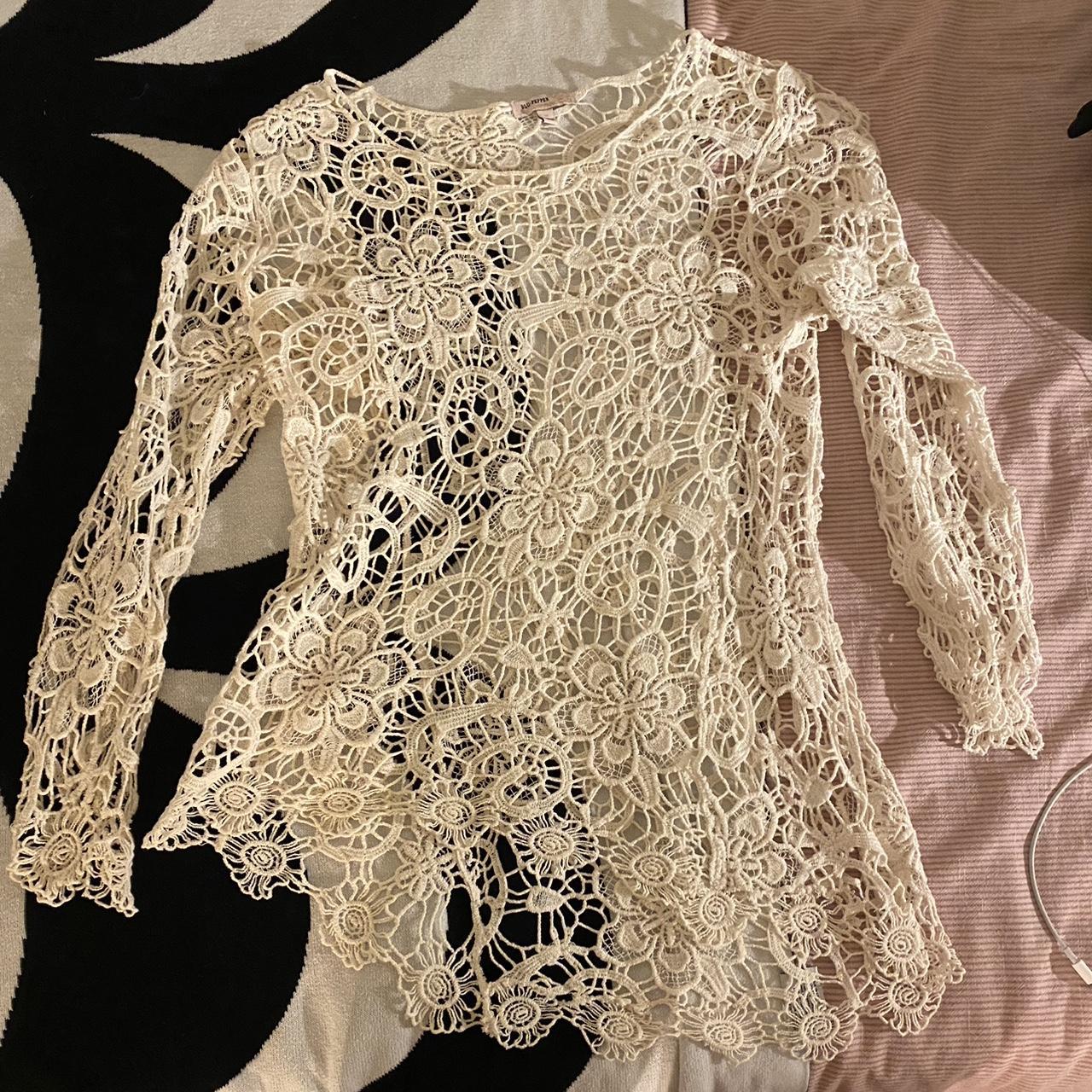 Blu Pepper Women's White and Cream Blouse | Depop