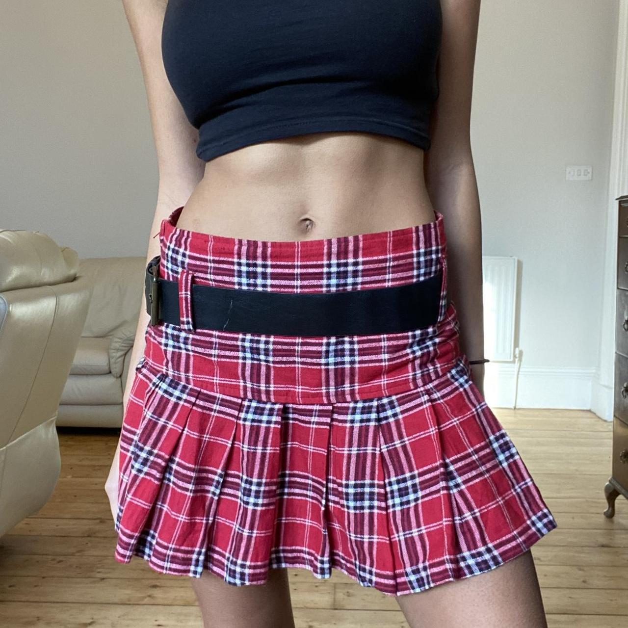 Women's Red and Black Skirt Depop