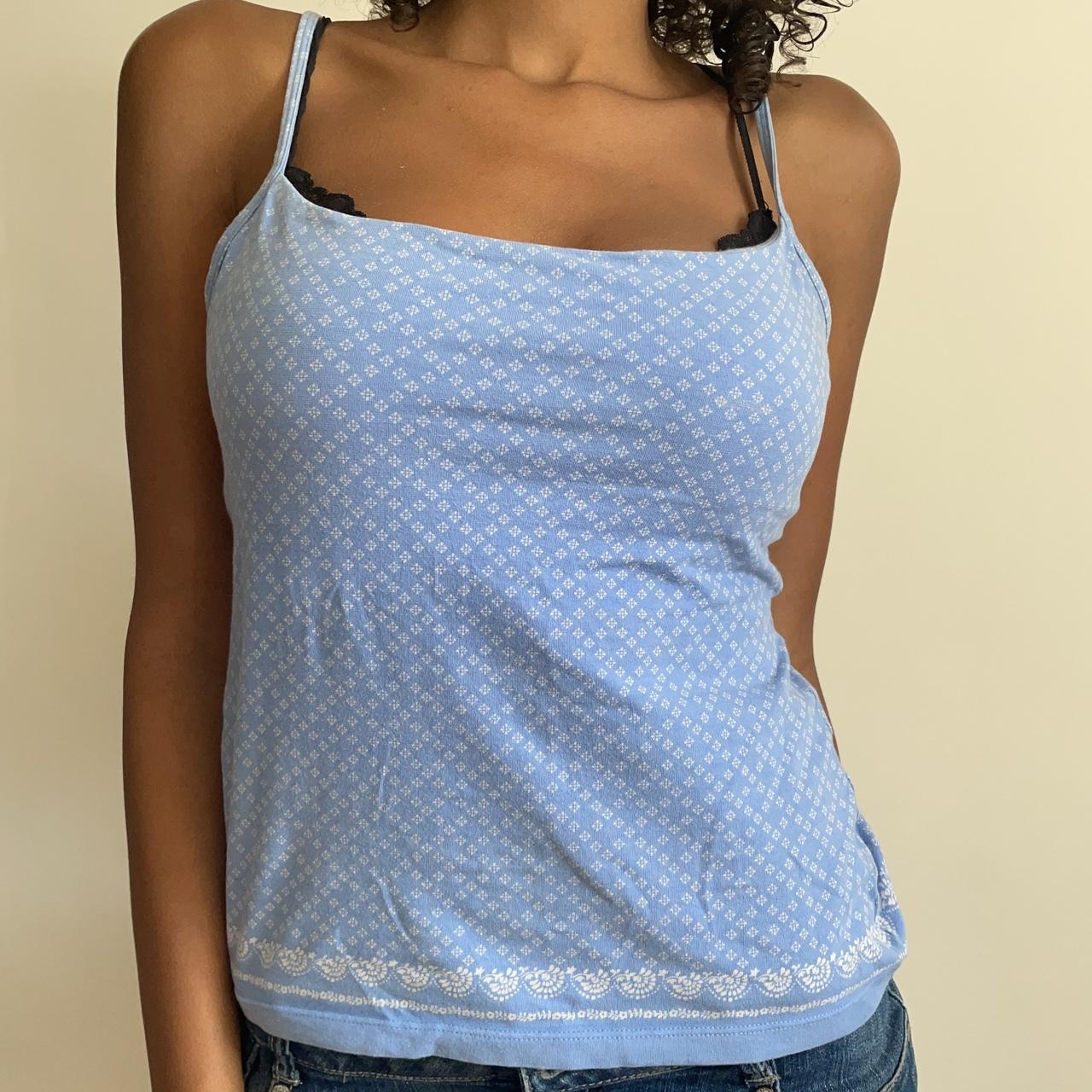 Vintage GAP cami top. Baby blue vest top with white... Depop