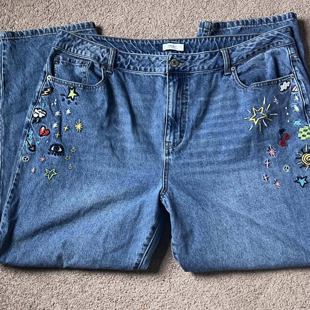 Forever 21 - Baggy jeans with patchwork on front and... - Depop