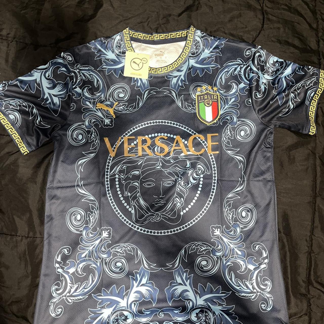 Italy National team x VERSACE Blue jersey medium... - Depop