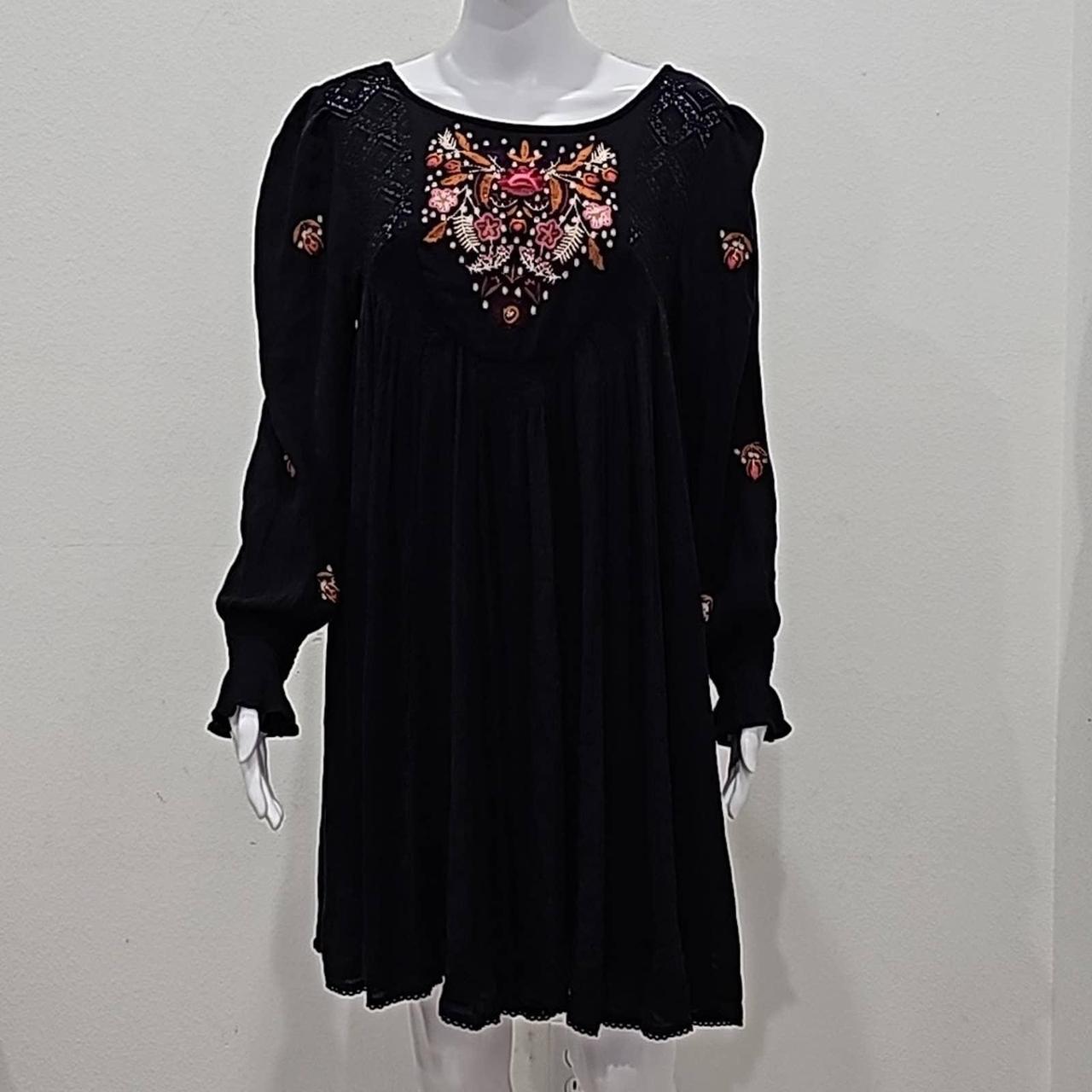 Free People Mohave Black Embroidered Mini Dress Depop