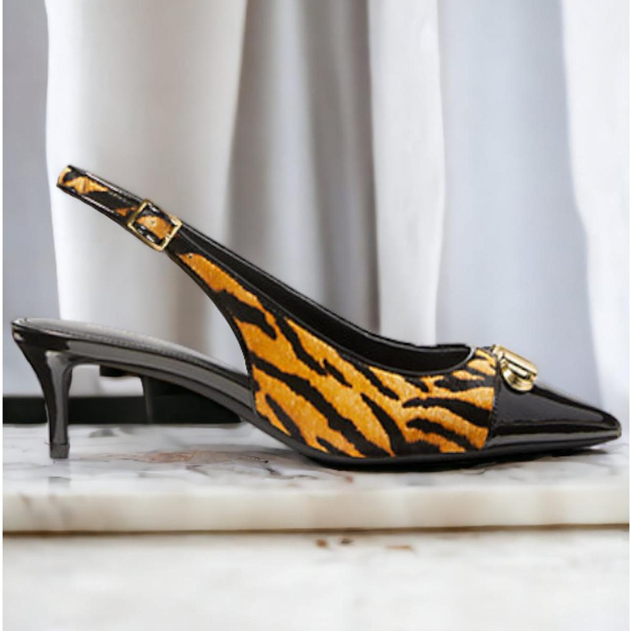 Michael Kors Parker Flex Kitten Sling Heel Tiger... - Depop