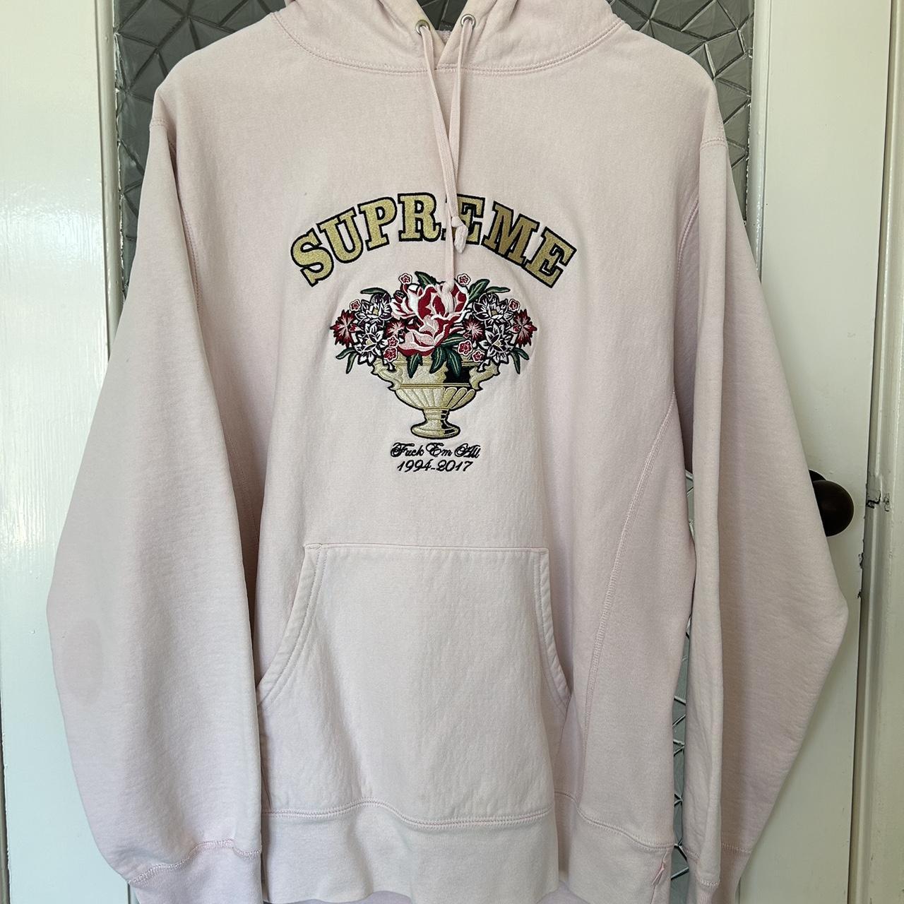 Pink supreme centrepiece hoodie Small catch in. Depop