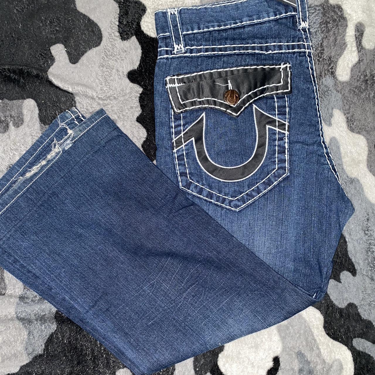 True Religion Mens jeans black leather on back... Depop