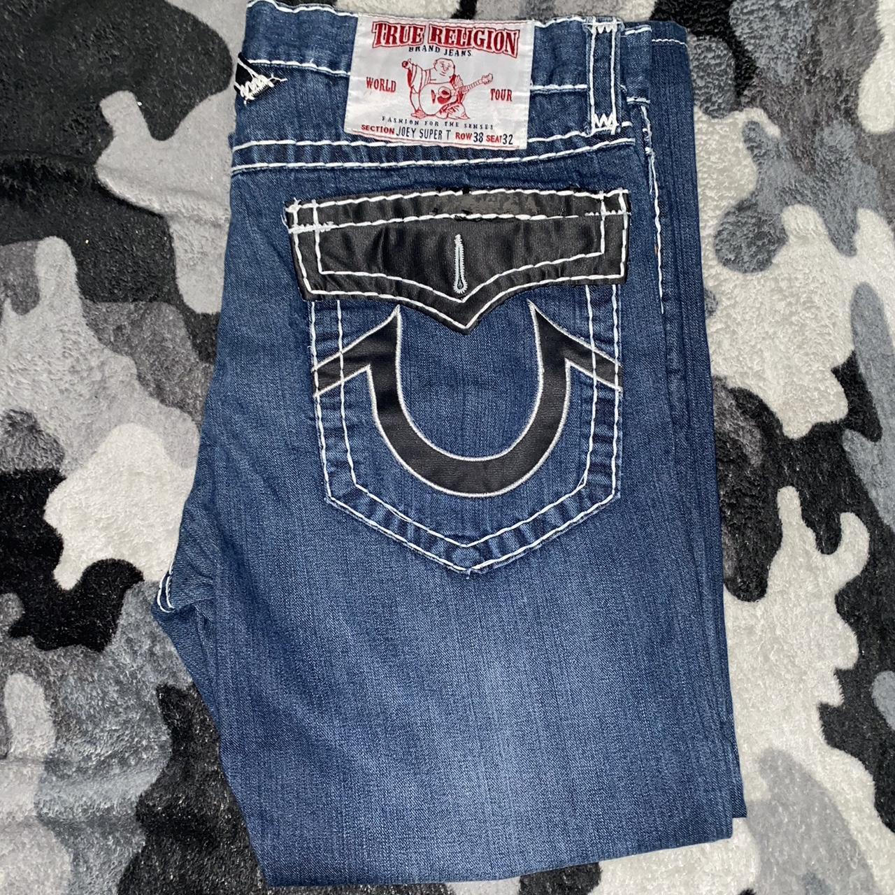 True Religion Mens jeans black leather on back... Depop