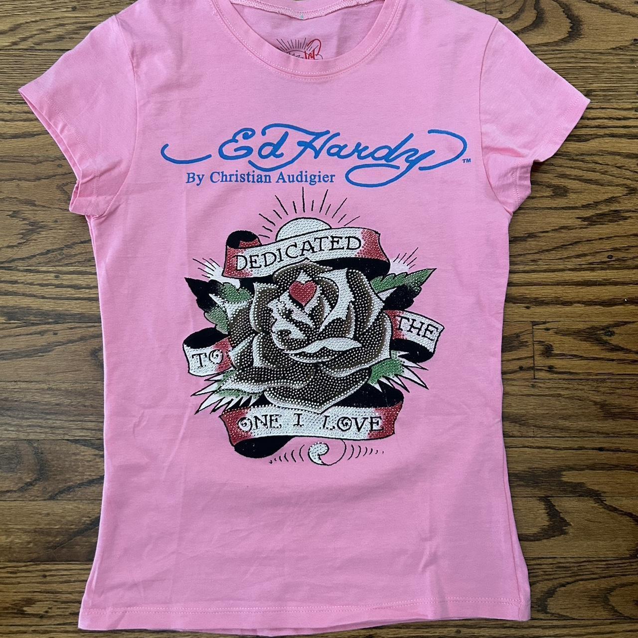 ED HARDY PINK bedazzled shirt original tags have | Depop