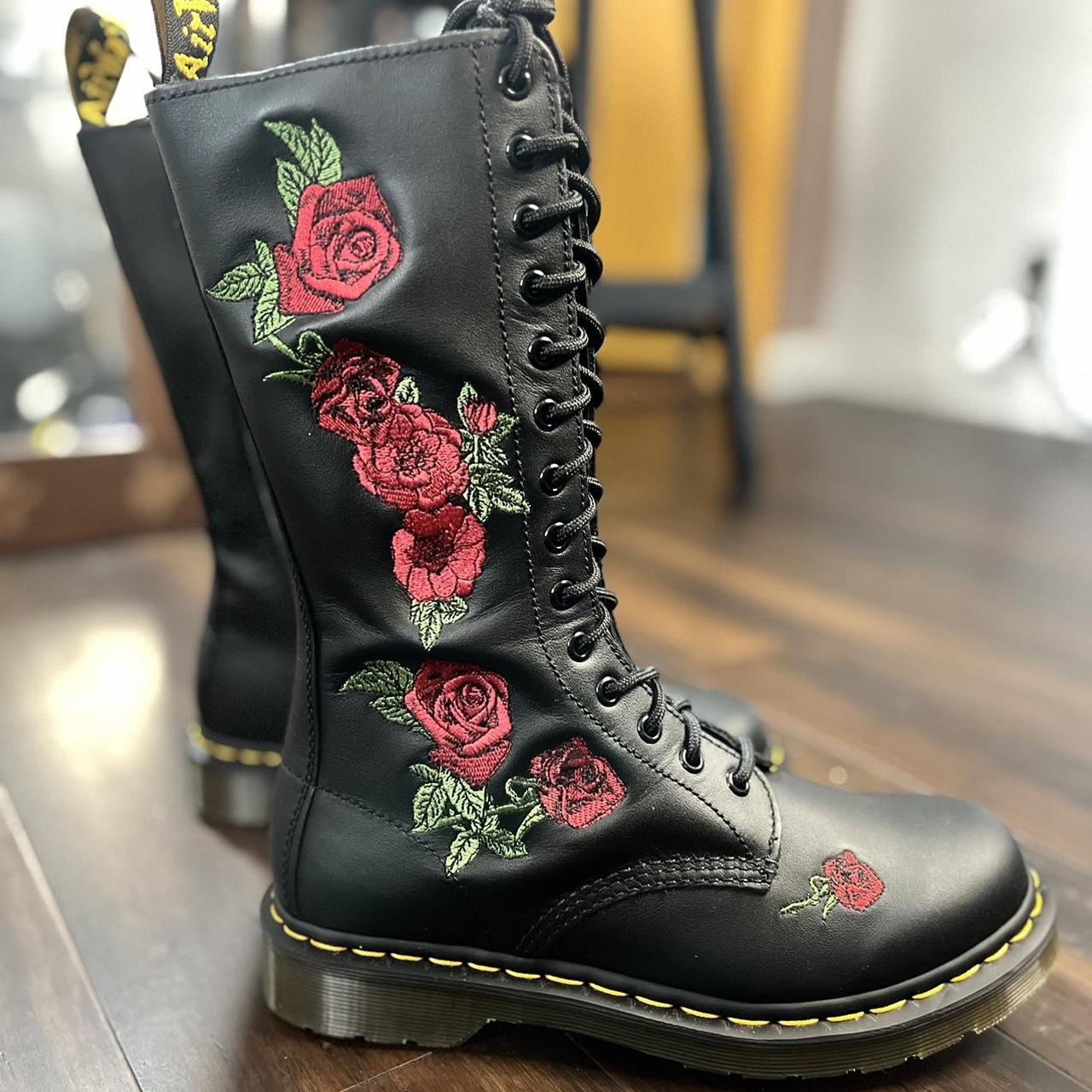 Vonda embroidered shop 14 eye boots