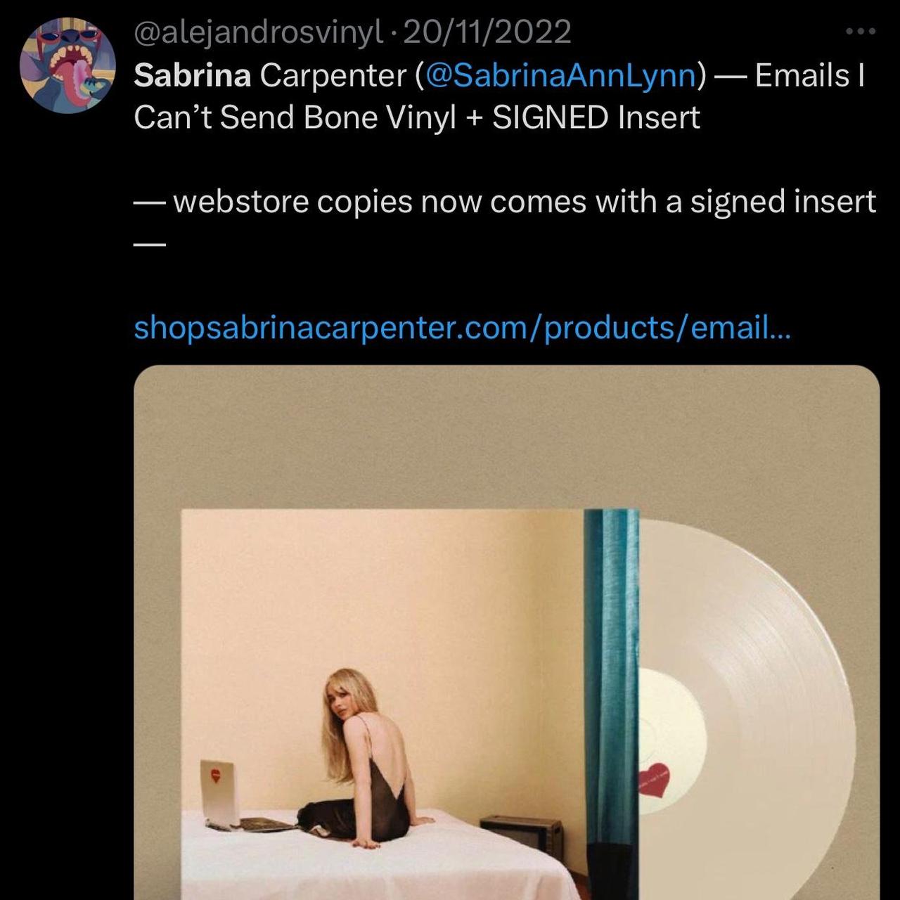 Sabrina Carpenter Emails I Can't Send Bone Vinyl Record factory + Signed Insert