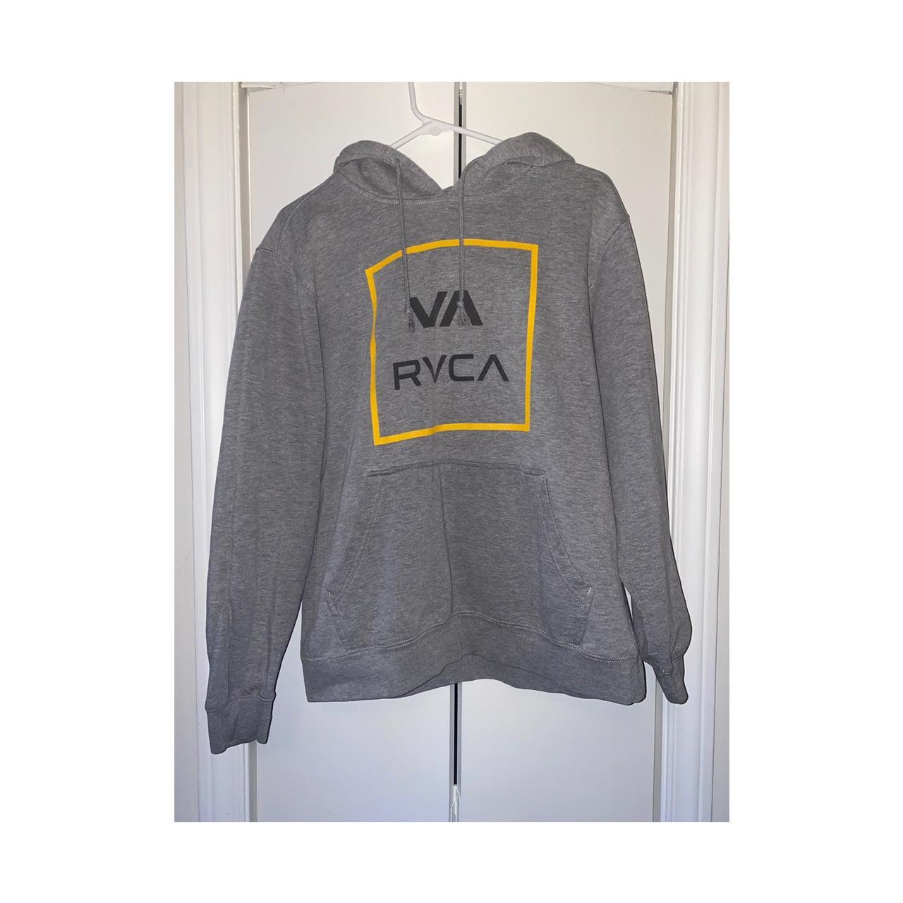 RVCA Men's Grey and Yellow Hoodie | Depop