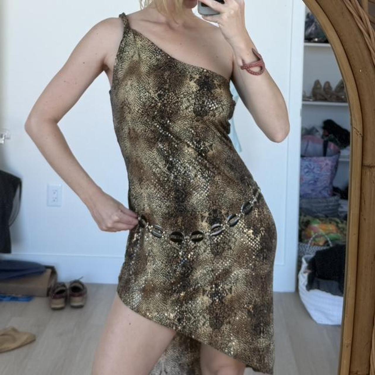 Y2K Cache snake print asymmetrical dress Sz small... | Depop