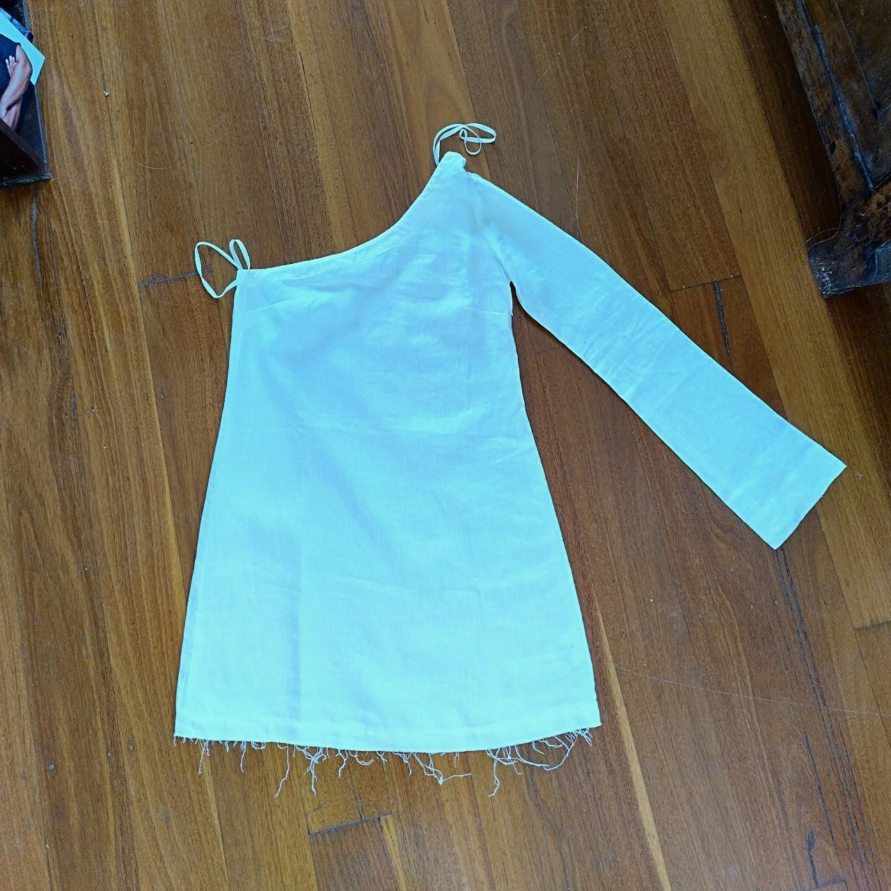 Venroy White Linen One Shoulder Mini Dress Size Xs - Depop