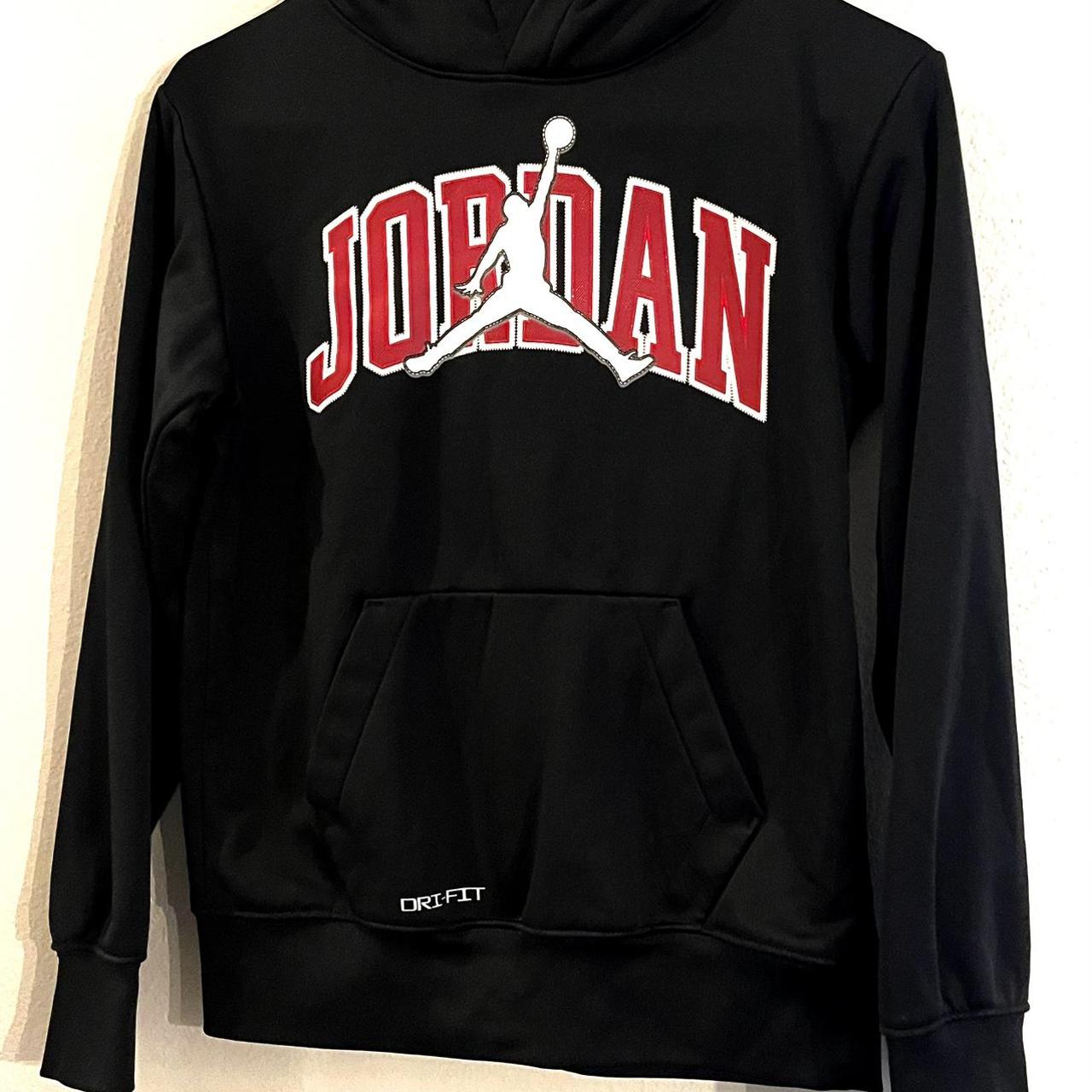 black jordan hoodie red logo