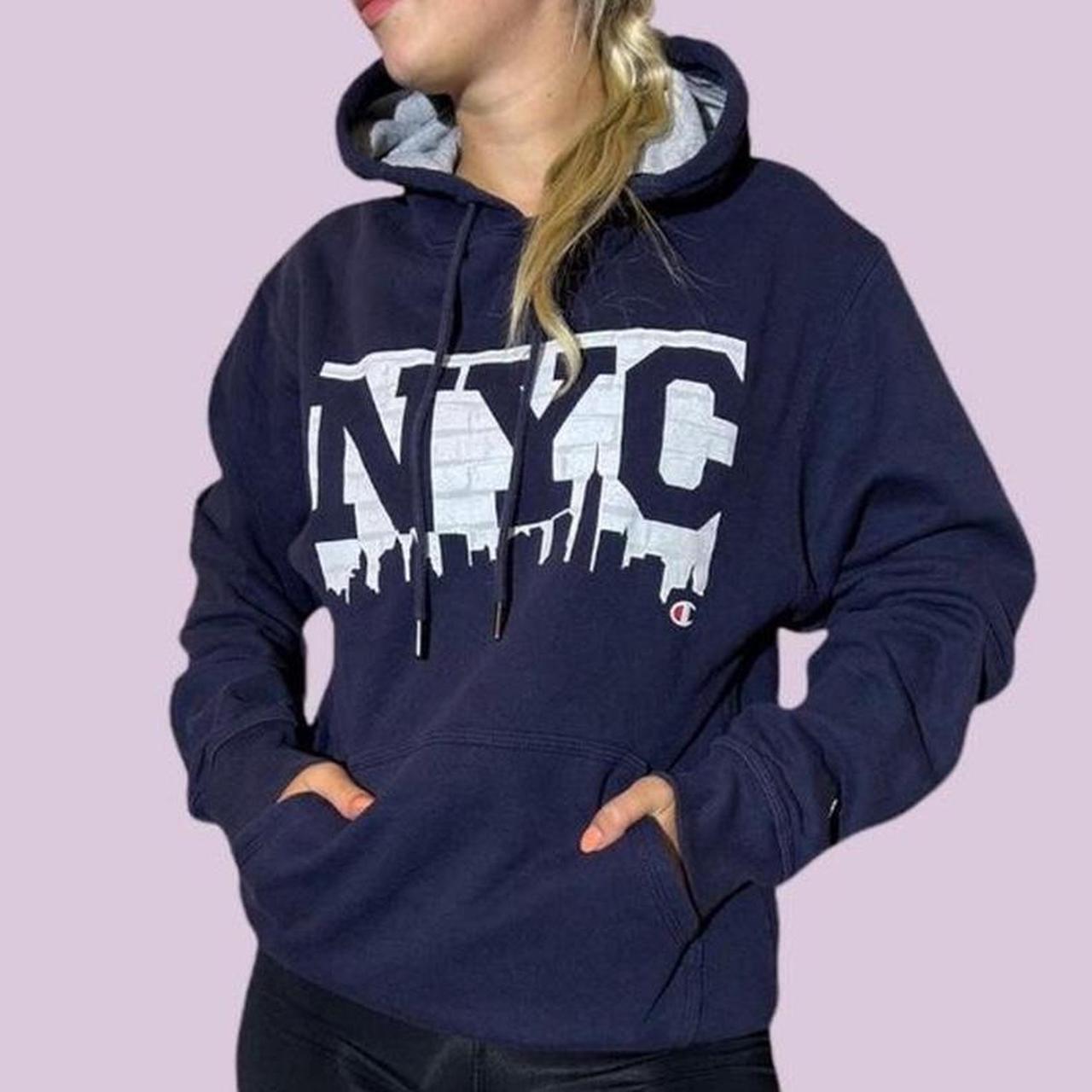 Navy NYC champion hoodie Size small Colour Depop