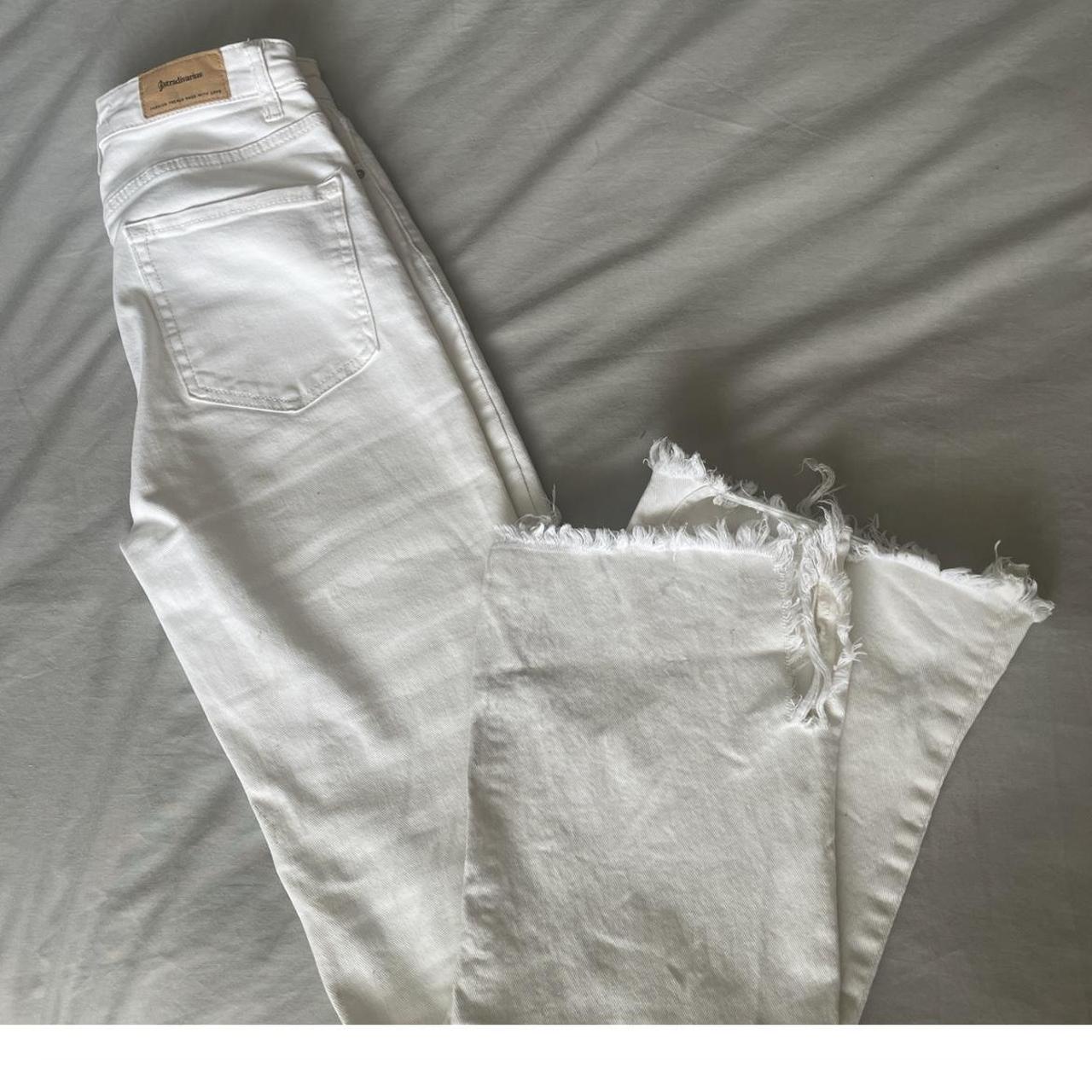 Stradivarius flared jeans -ecru/cream/white Size 8... - Depop