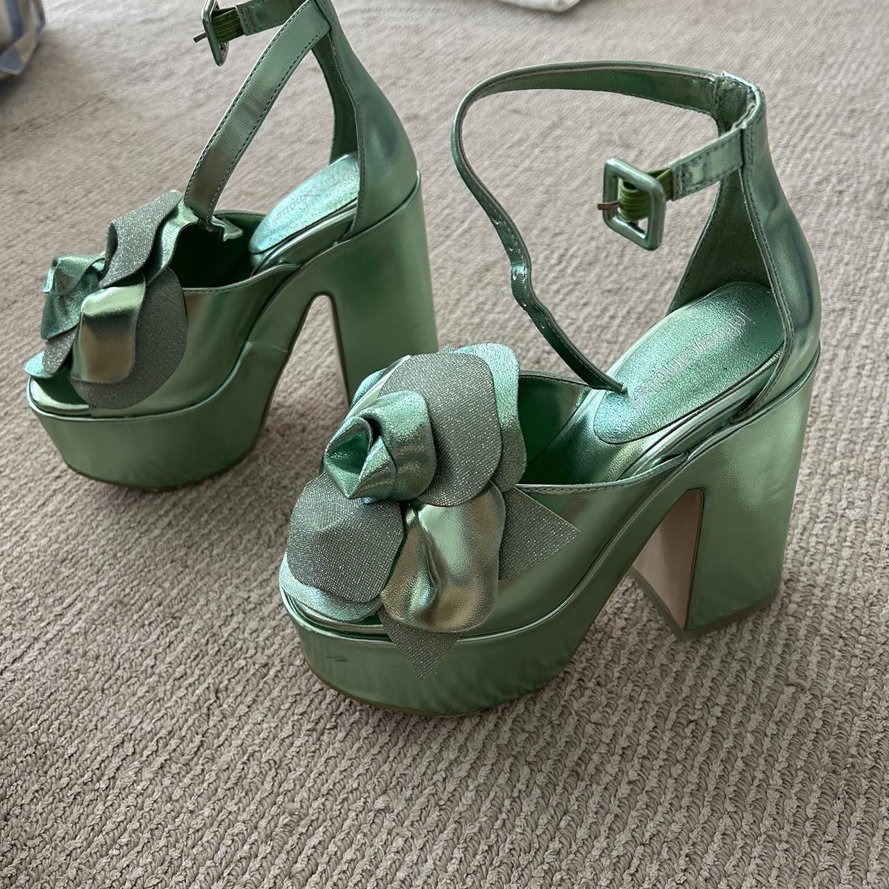 Jeffrey Campbell Green Chunky Heels Size five No. Depop