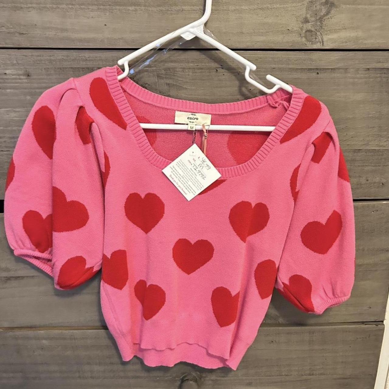 Pink sweater with red hearts best sale