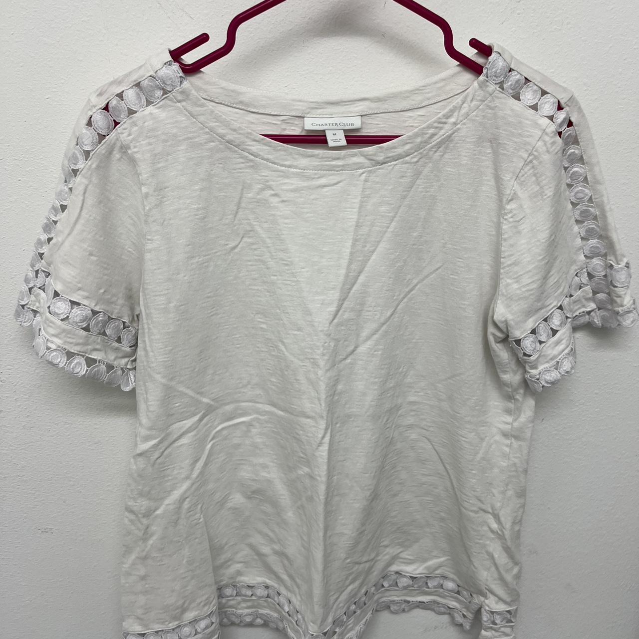 charter club white shirt womens M 100 cotton lace Depop