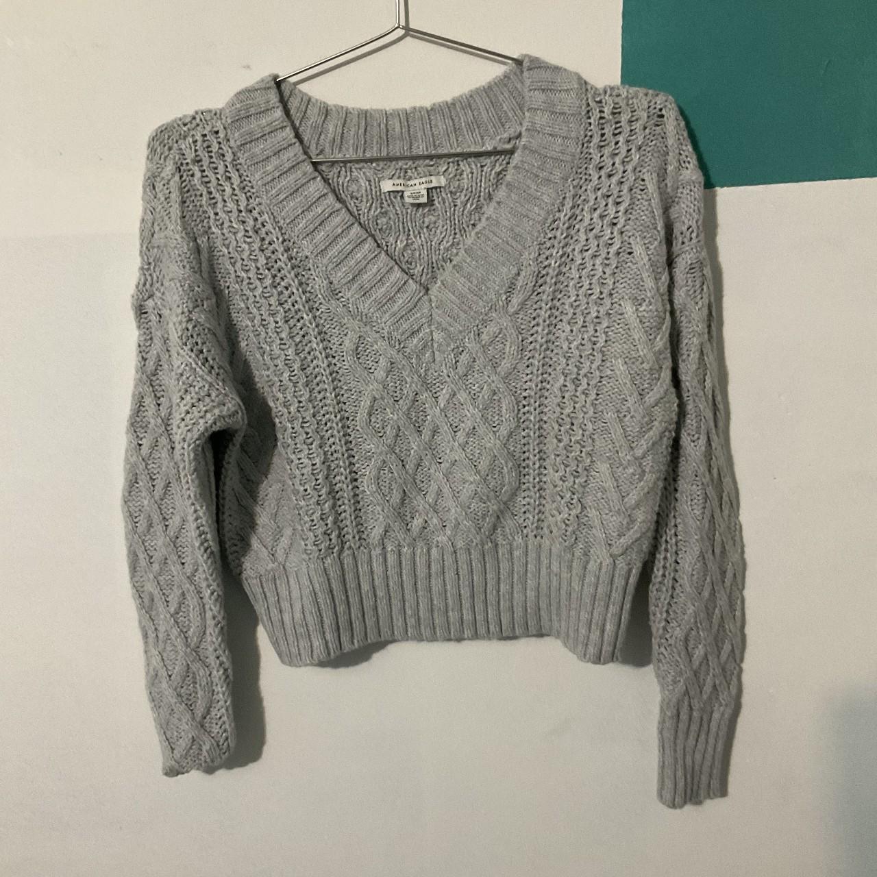 American Eagel~ gray cropped knit sweater, Women's... - Depop