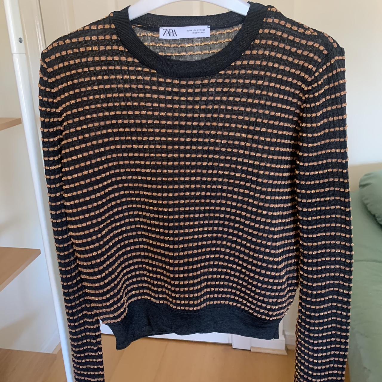 Zara black with sparkly copper striped jumper zara... Depop