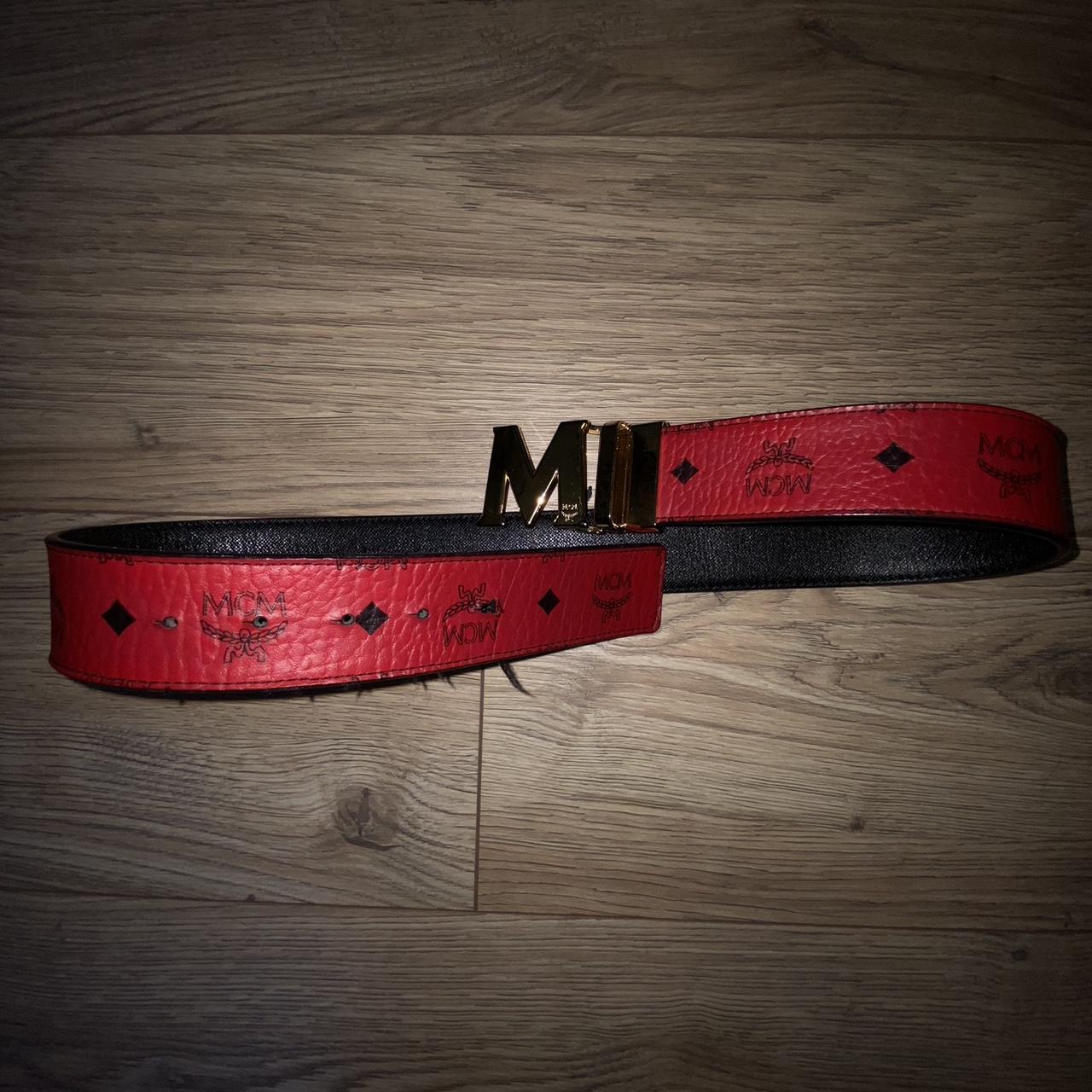red and black mcm belt