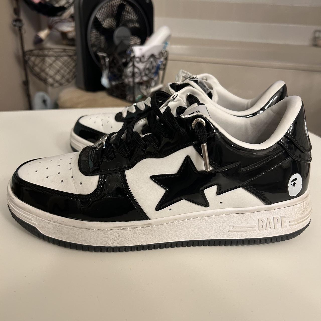 BAPE Men's Black and White Trainers | Depop