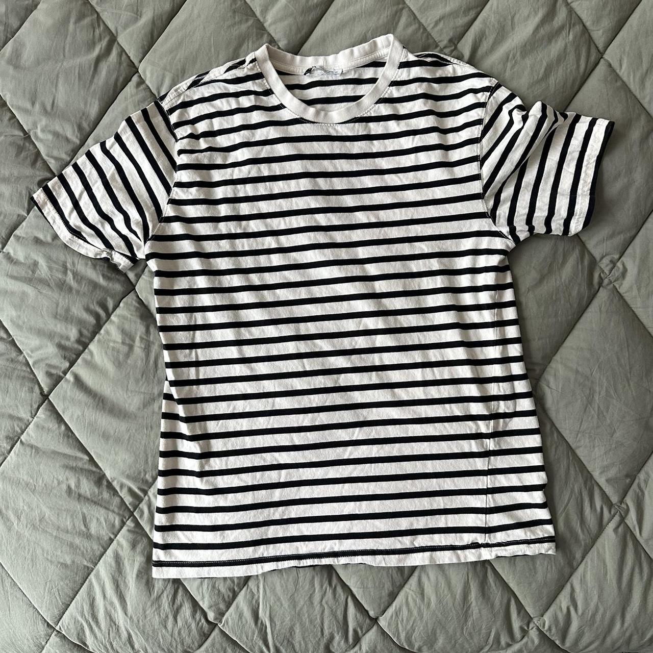 Striped shirt from Zara. White shirt with navy blue... - Depop