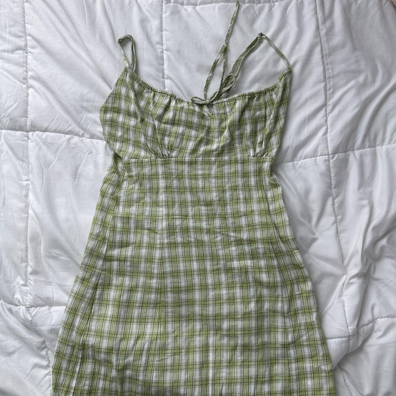 Brandy Melville Women's Green and White Dress Depop