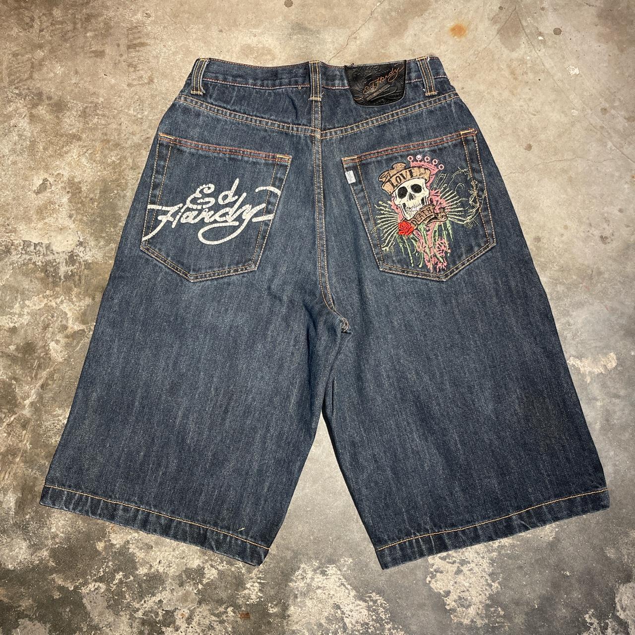 Vintage Ed Hardy Embroidered Jorts. Shorts are in... - Depop