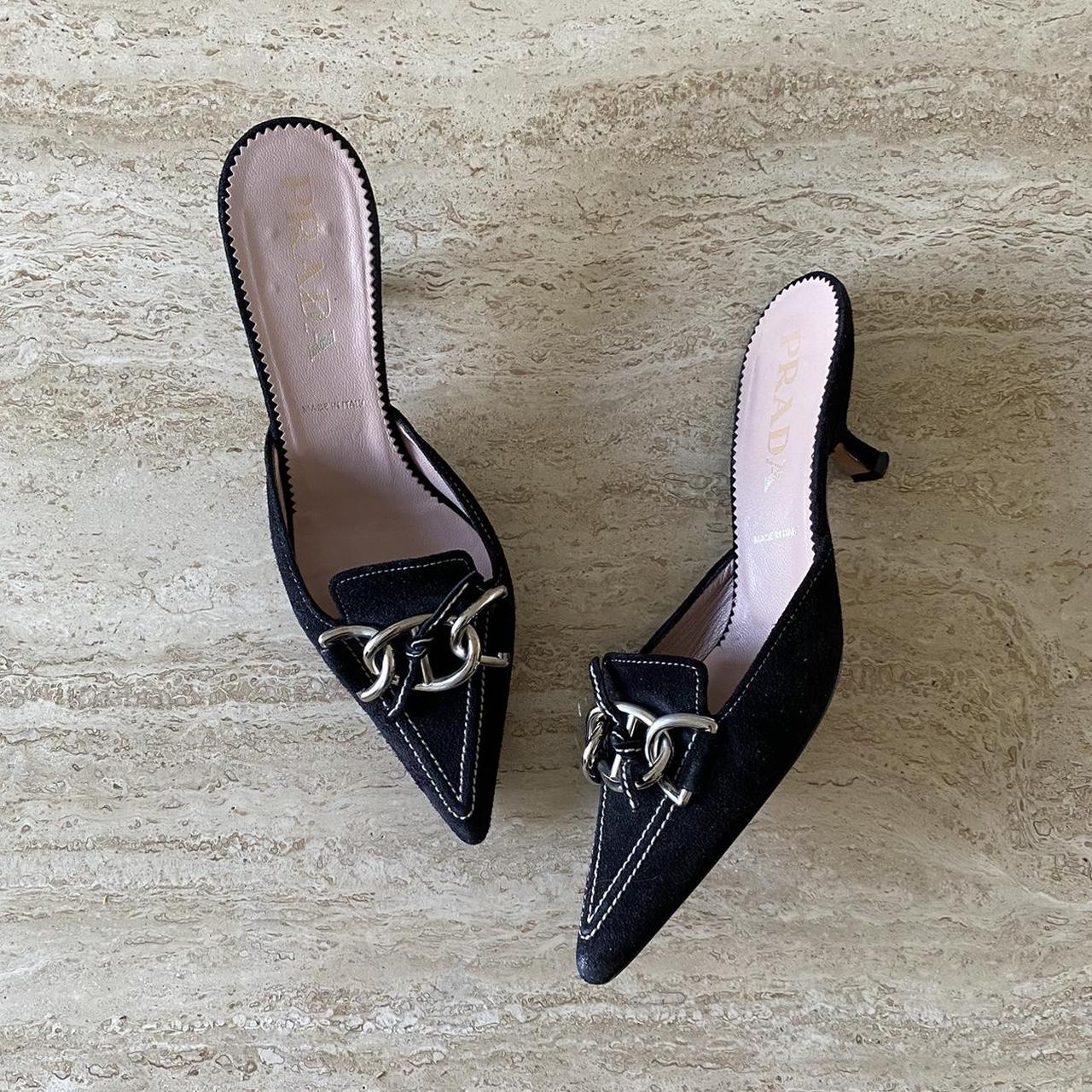 Prada black suede store mules