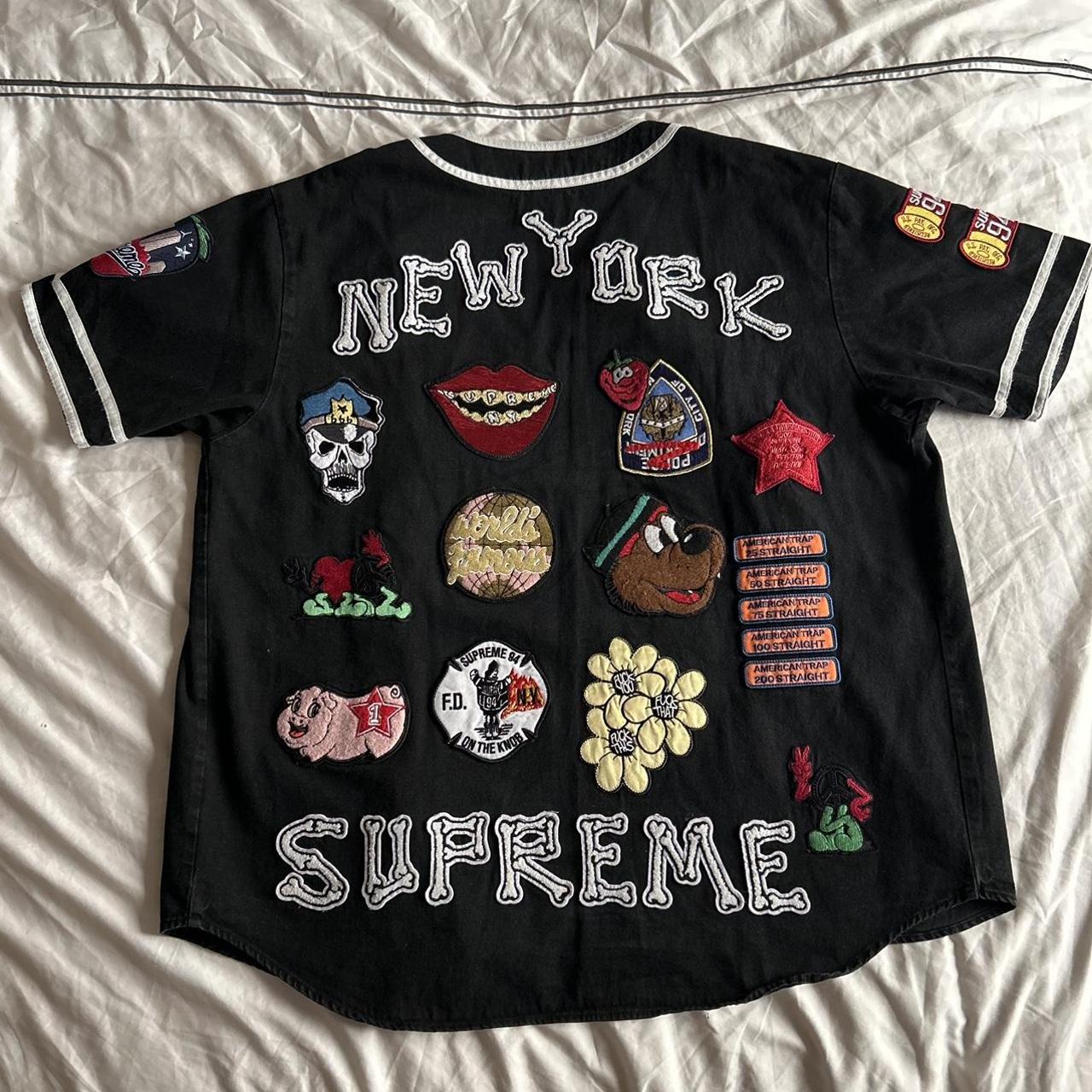 Supreme Patches Denim Baseball Jersey in...