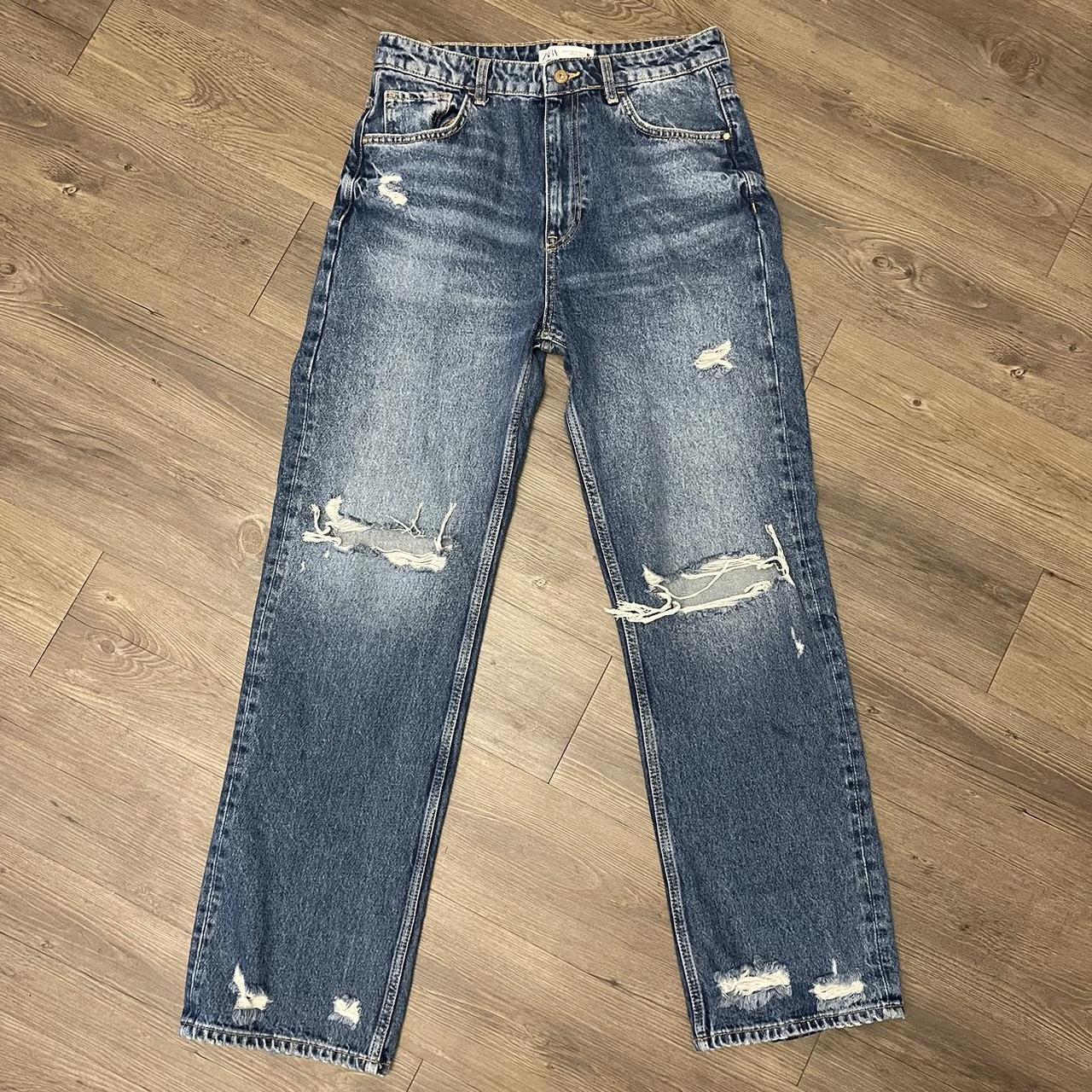 Zara Highwaisted Distressed Jeans Size 10... - Depop