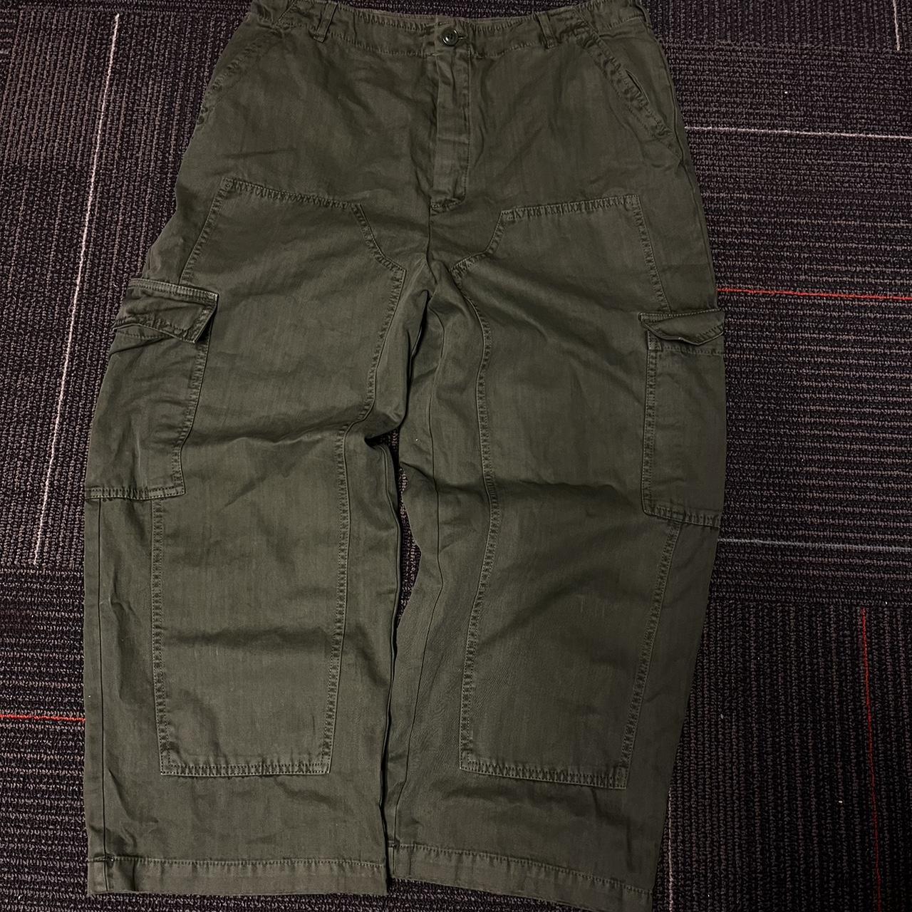 Cargo Green military double knee baggy pants 32x28... - Depop