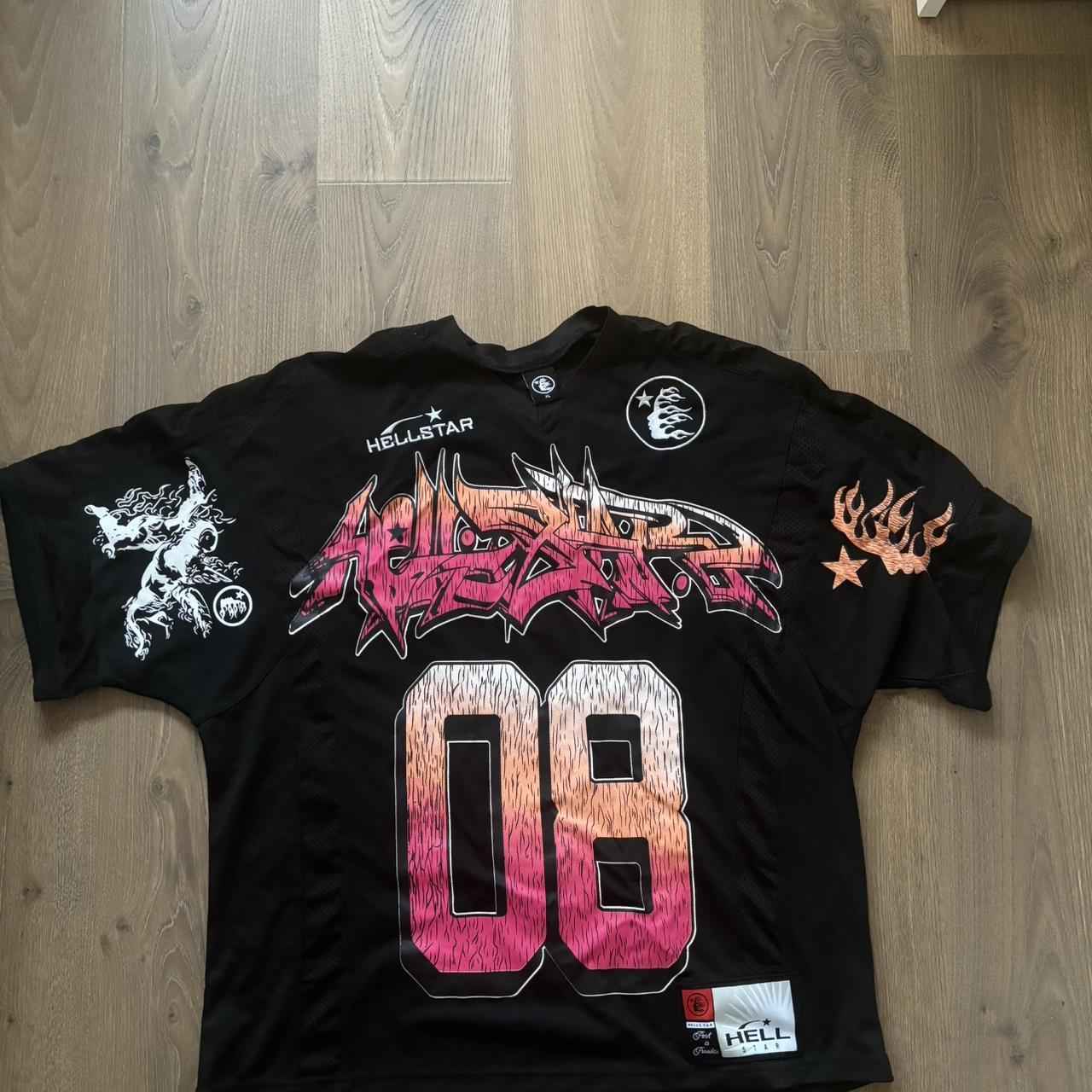Hellstar 08 black and pink flame football jersey | Depop