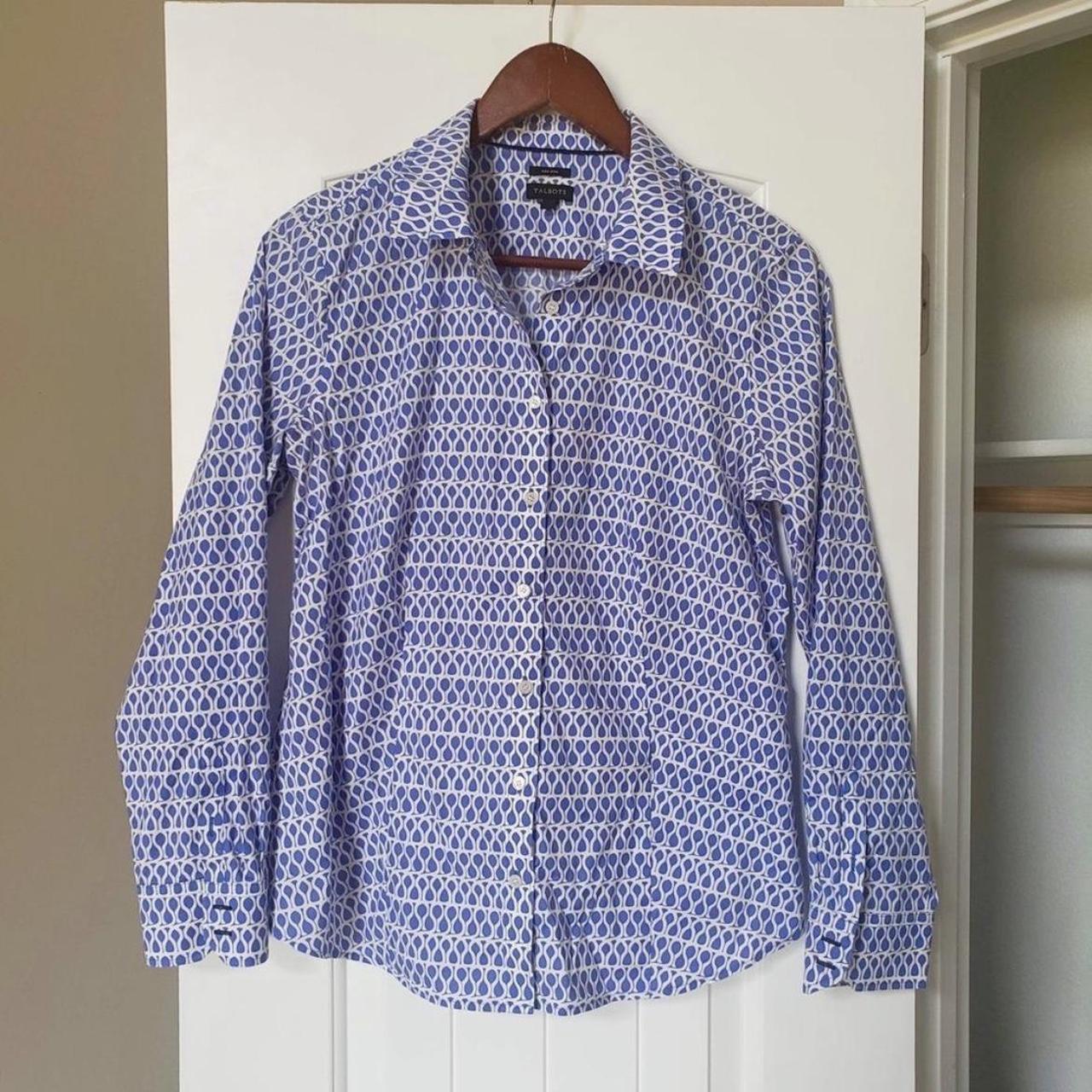 Talbots Women's Blue and White Shirt | Depop