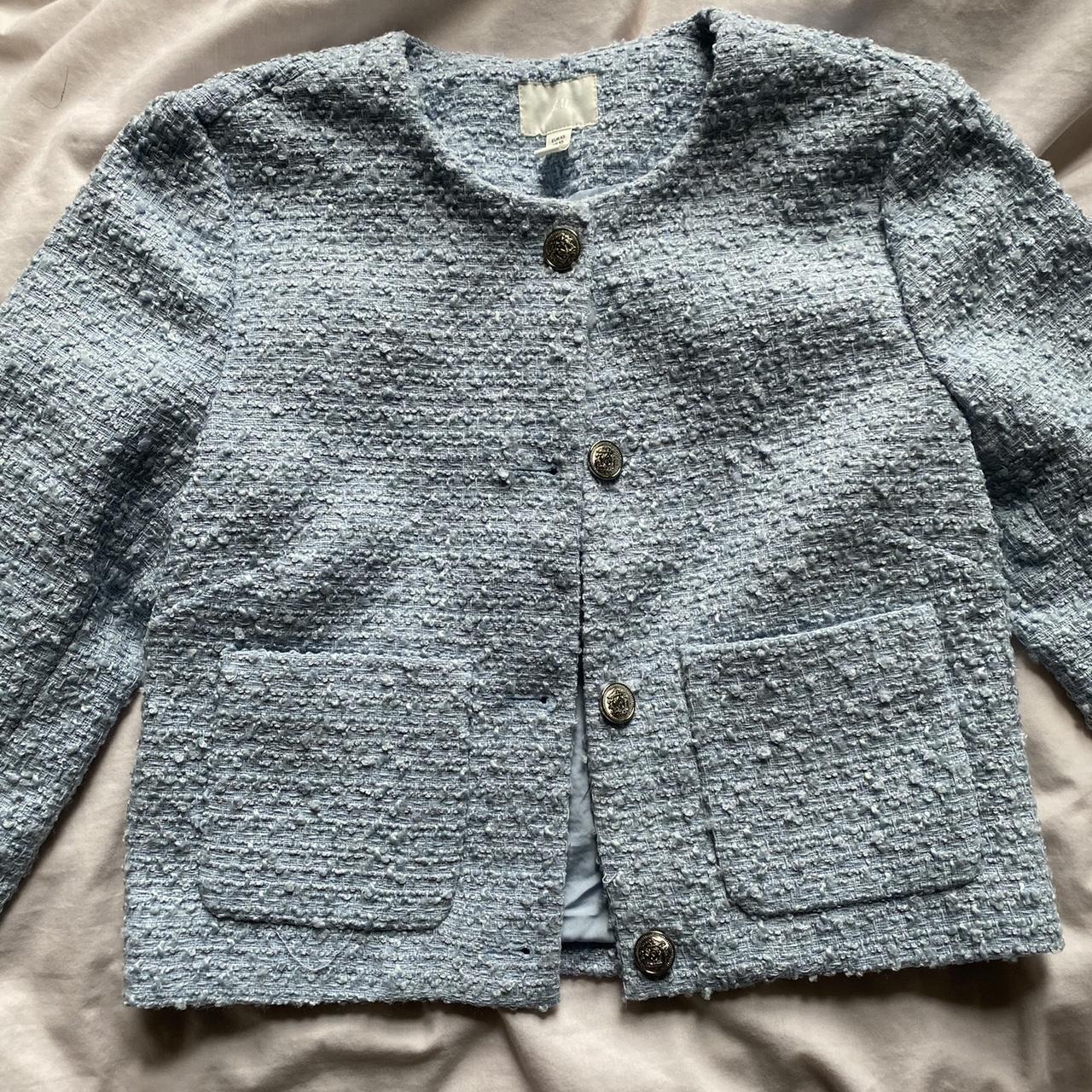Tweed Baby Blue Cropped Blazer Jacket 🌀 🌐 worn... - Depop