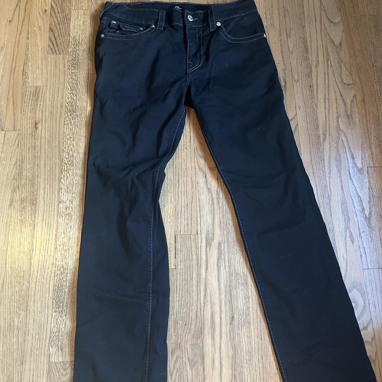 RICKY FIT ALL BLACK TRUE RELGION JEANS WORN A FEW... - Depop