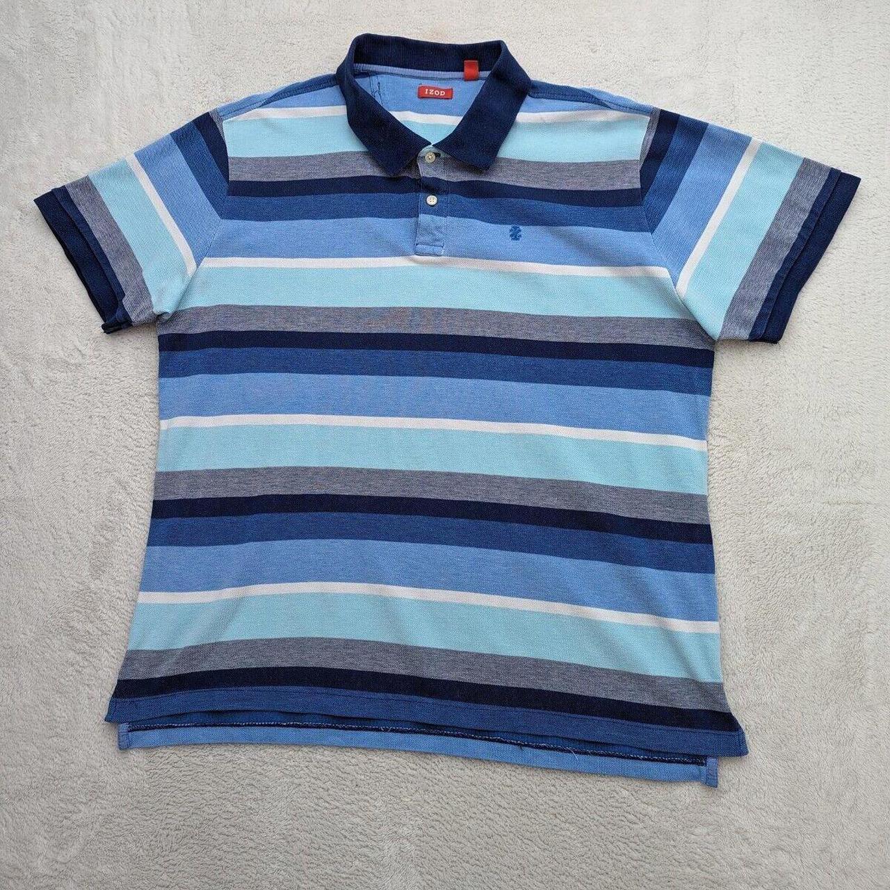 Mens Izod Polo Shirt Regular Fit Blue Striped 100%... - Depop