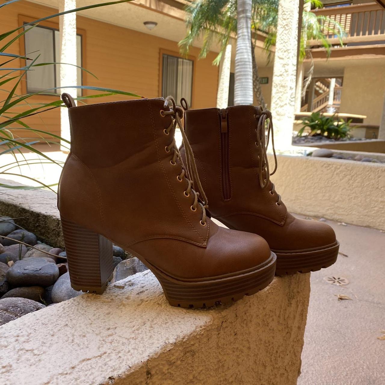 heeled combat boots brown