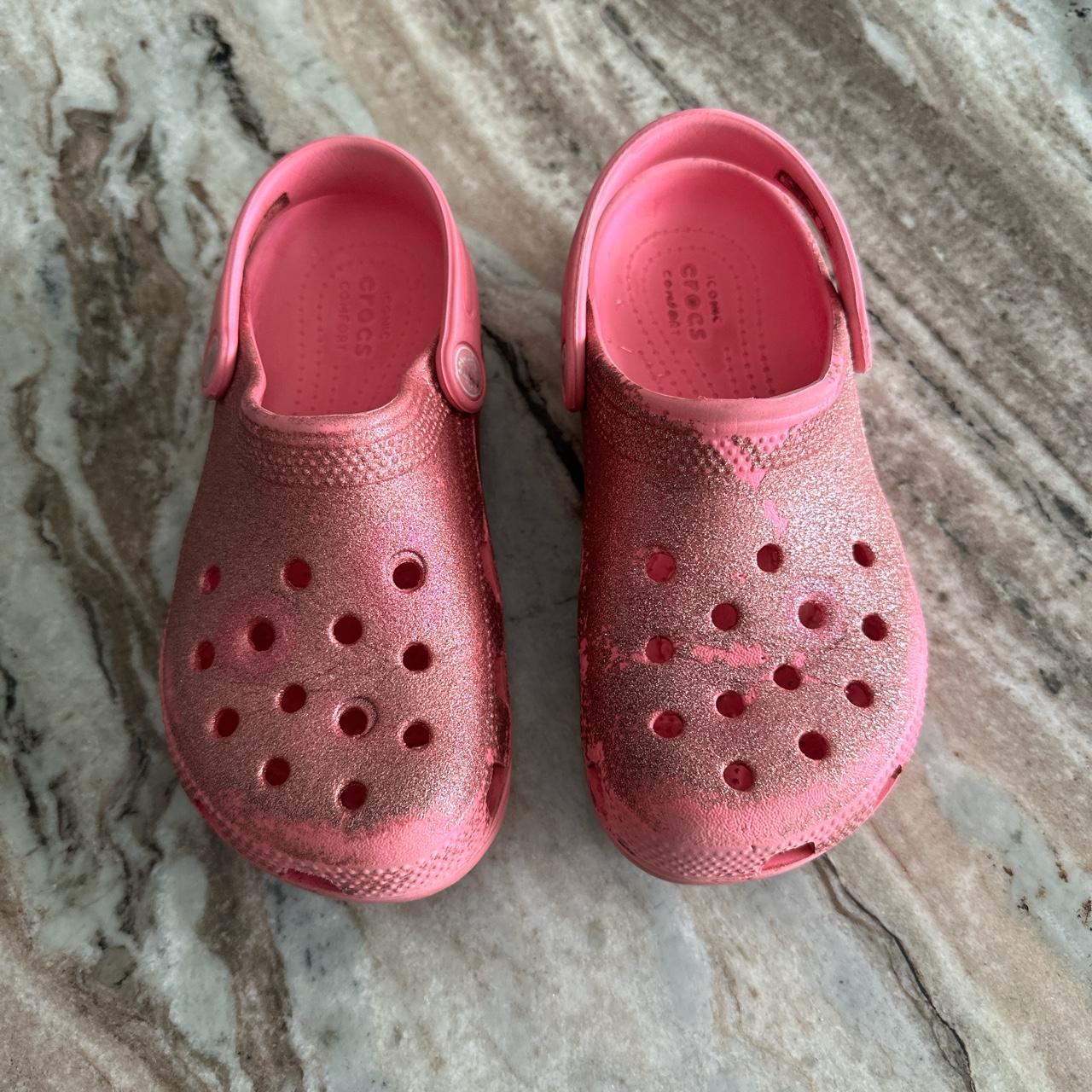 Pink with sparkly glitter size 13 kids crocs. Depop