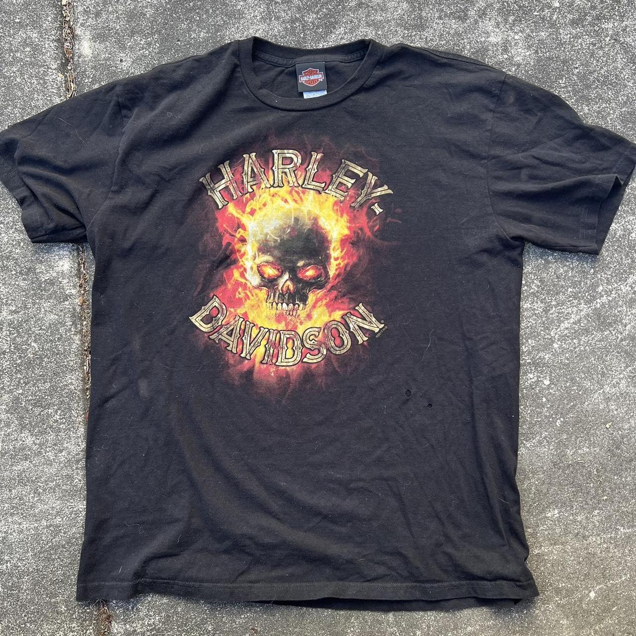 Harley Davidson Skull on Fire Tee 🟦Gladstone, OR... - Depop