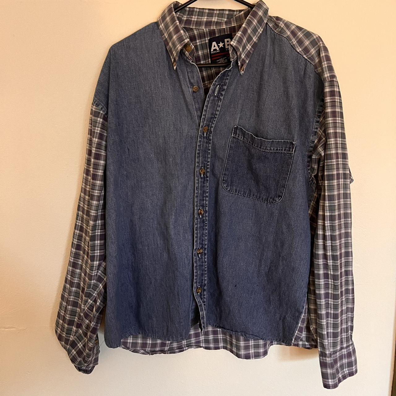 Vintage half denim, half plaid button up. Size large. Depop