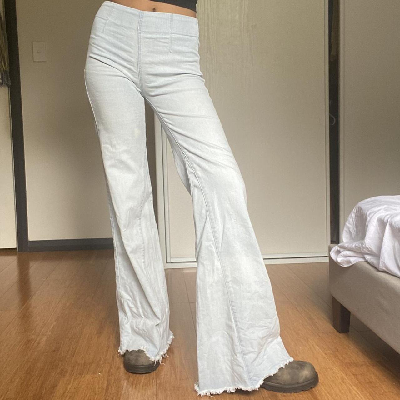 Free people bleached denim flared bell bottoms with... - Depop