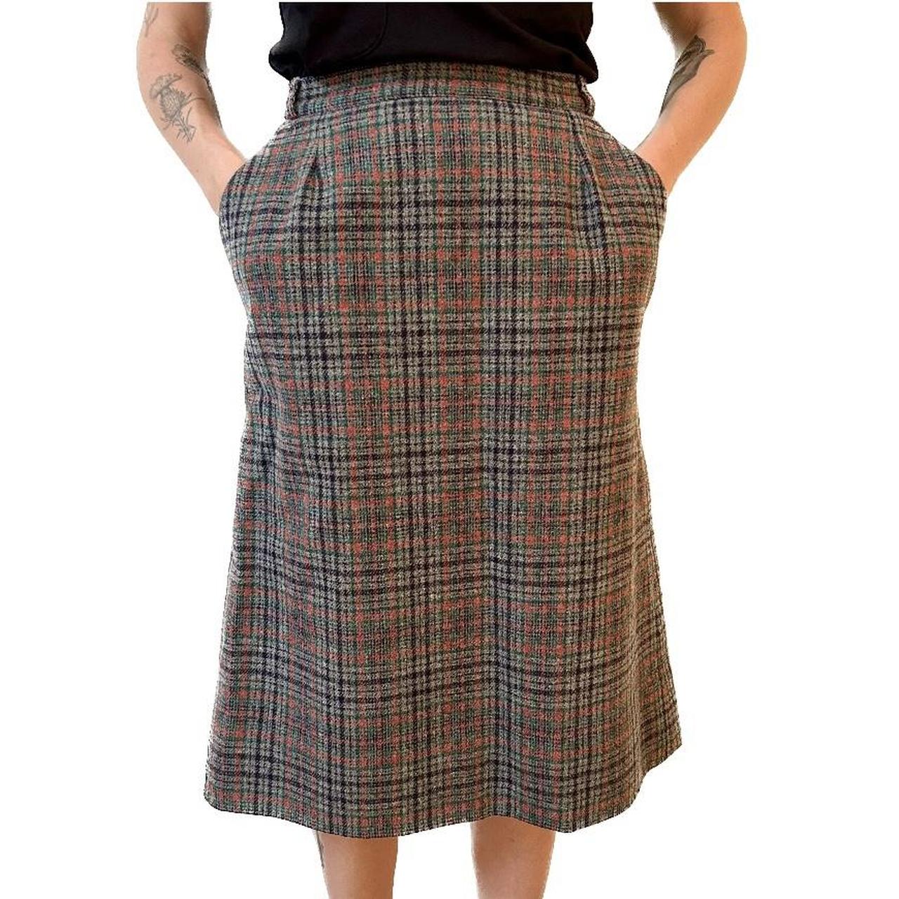 VINTAGE Wool Pencil Skirt 1970s red green black