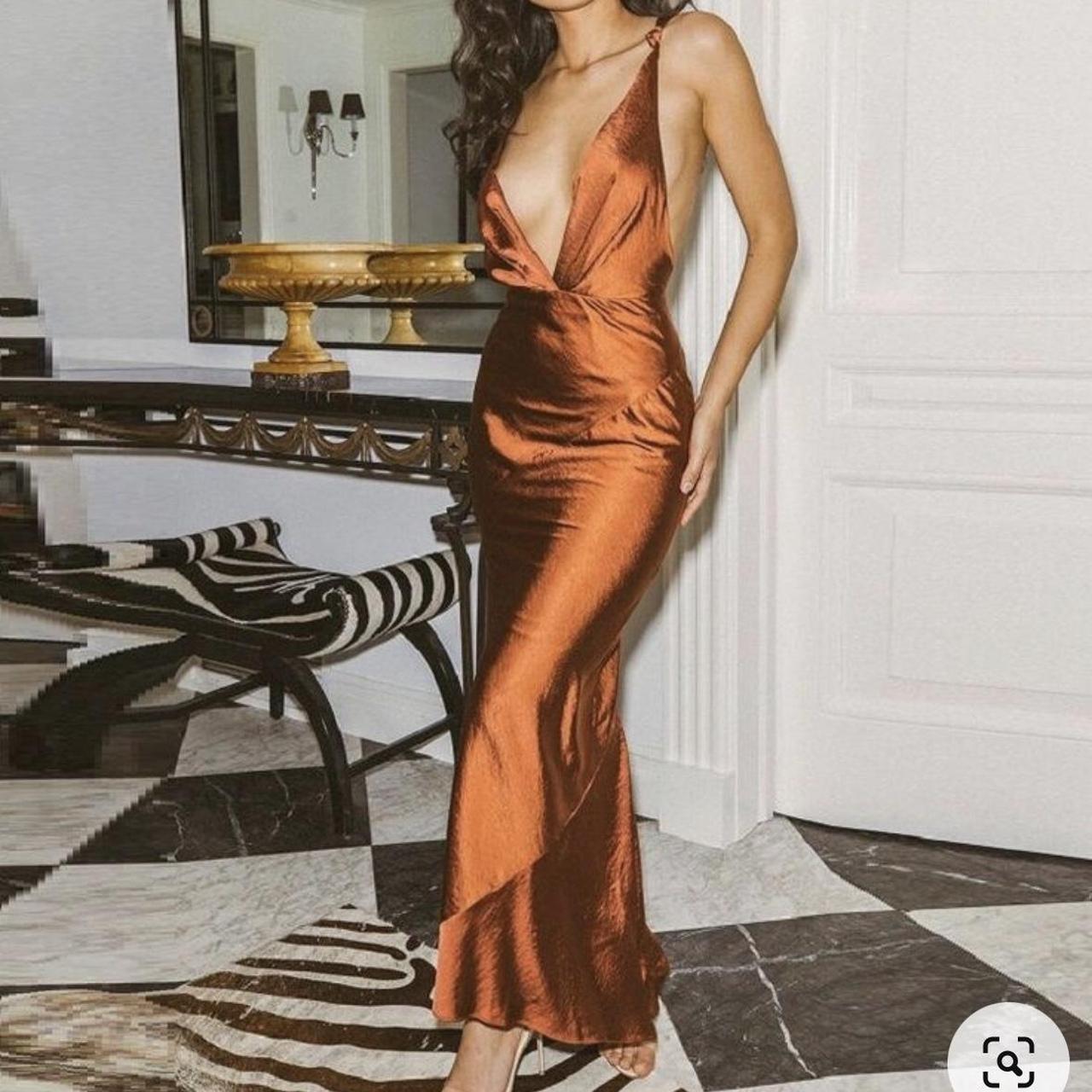 House of cb carmen bronze deep v satin Depop