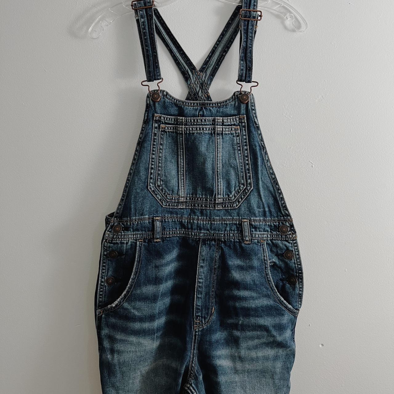 American Eagle Women's Navy and Blue Dungareesoveralls Depop