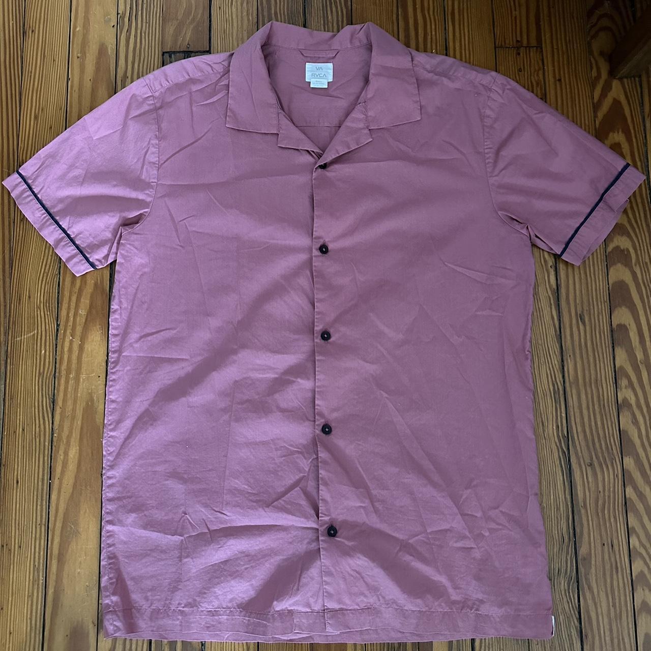 rvca pinkish red camp collar bowling shirt button-up... - Depop