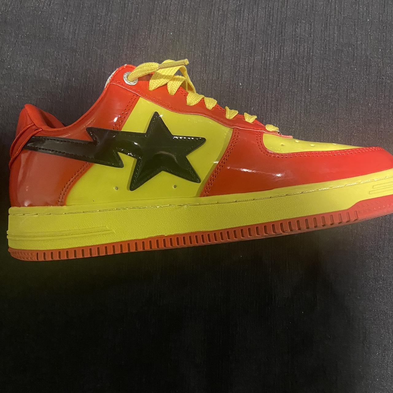 BAPE Men's Yellow and Red Trainers | Depop